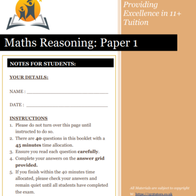 Maths Reasoning Exam Paper 1 11+